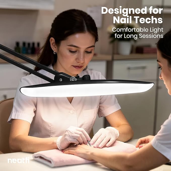 Neatfi XL LED Desk Lamp with Clamp, 2200 Lumens, 24W, 20-Inch Wide Head, Dimmable 4 Brightness Levels, Task Light for Home Office, Crafts, Workbench (Non-CCT, Black)
