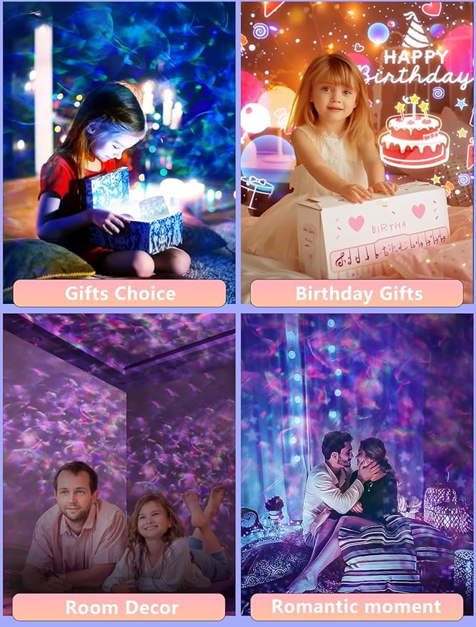 Ocean Wave Projector Night Light for Kids Bedroom - 10 Color Ocean Waves + 6 Films, 360 Rotation Timer for Kids, Baby Girls, Birthday, Christmas, Gifts, Ceiling, Room Decor