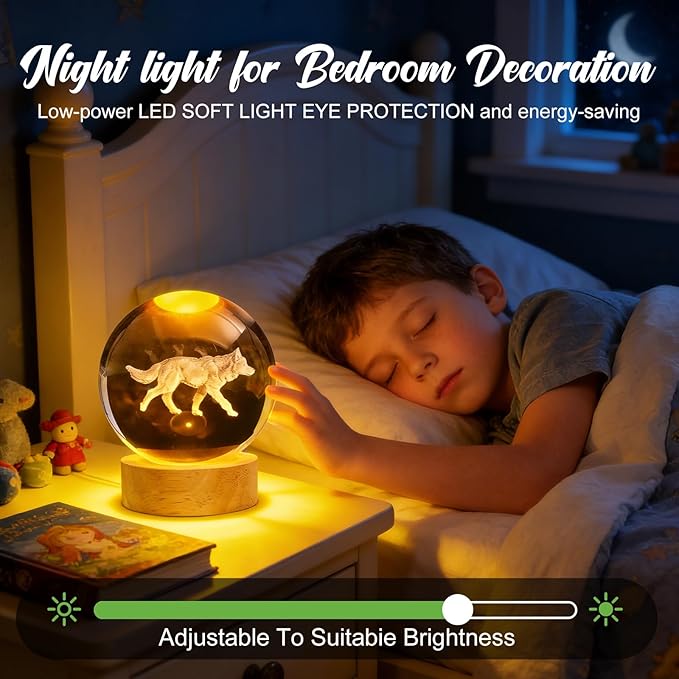 Wolf Night Light, 3D Crystal Ball Lamp with 16 LED Color Changing & Remote, 3.15 Inch Unique Desk Decor, Gift for Men/Kids, Birthday Christmas Home Room Decoration, Wolf Lamp
