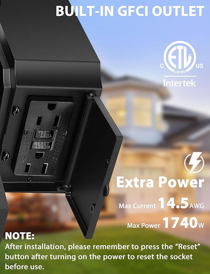 Porch Light with GFCI Outlet, 14'' Large Dusk to Dawn Outdoor Lights for House, Waterproof Exterior Lighting Fixtures, Black Anti-Rust Outside Wall Mount Sconce for Patio Front Door Entryway, E26