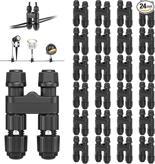 HIBOITEC Wire Connectors for Outdoor Low Voltage Spotlights/Pathway Lights/In-ground Lights/Desk Step Lights, Waterproof 12-18 Gauge Landscape Lighting Connectors, 24 Pack