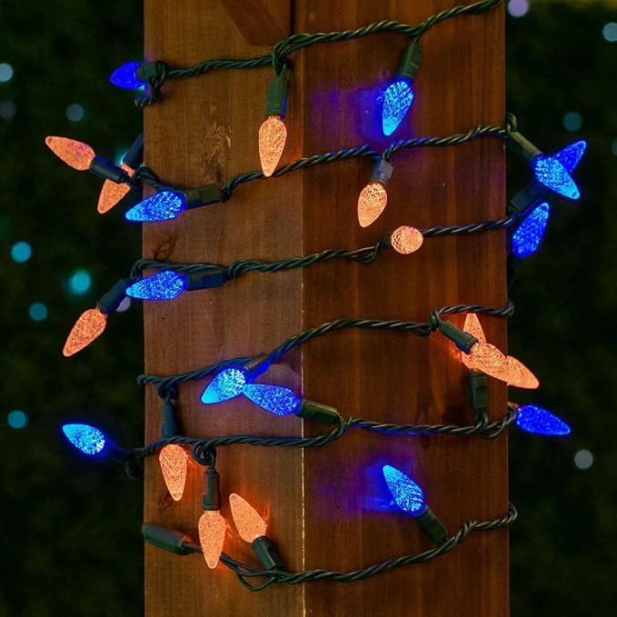 Novelty Lights 24FT 70 LED C6 Christmas String Lights, Outdoor Commercial Grade Tree Decorations, Permanent LED Lights (Blue/Orange)