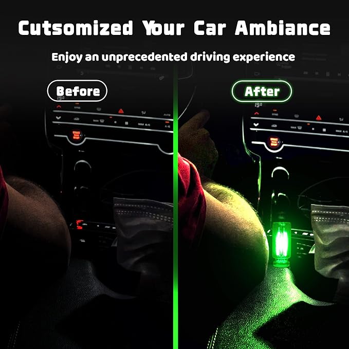 Touch Control Portable Retro Car Bulb, Battery & USB Plug in Interior Mood Lamp, No Pole Dimmable Indoor Decorative Mini Neon Night Lights for Bedroom, Camping, Holiday, Vehicle, SUV (Green, 1Pack)