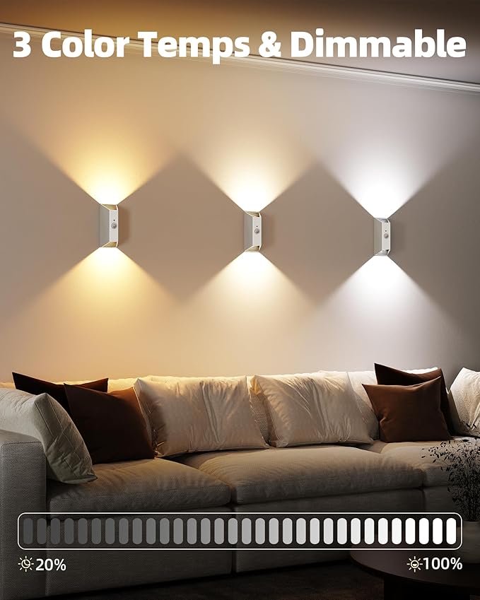 Motion Sensor Wall Light, 4000mAh Rechargeable Battery Operated Wall Sconce, 3 Color Temps, Dimmable, Cordless Magnetic Night Light with Remote, Timer, for Hallway, Stair, Closet, Bedroom, Garage