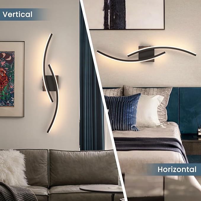 15000mAh Battery Operated Wall Sconce Set of 2,Black Wall Sconces with Remote Control,3000K-6000K Modern LED Wireless Wall Light for Living Room, Hallway, Bedroom, 39.3 Inch (2 Pack)