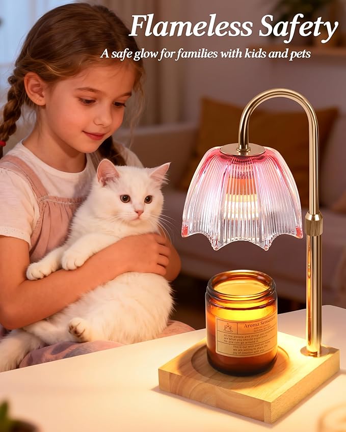 Candle Warmer Lamp with Timer Dimmable Adjustable Height, Cozy Home Decor House Warming Christmas Birthday Gifts for Women, Flower Candle Lamp Wax Melt Warmer for Scented Jar Candles, Gradient Pink