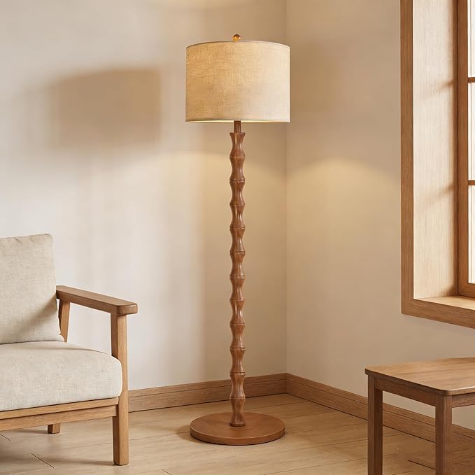 Vintage Floor Lamp for Living Room,Bedroom,Farmhouse Mid Century Standing Lamp with Remote,Dimmable Rustic Industrial Wood Tall Lamp Retro Floor Light Boho Bohemian
