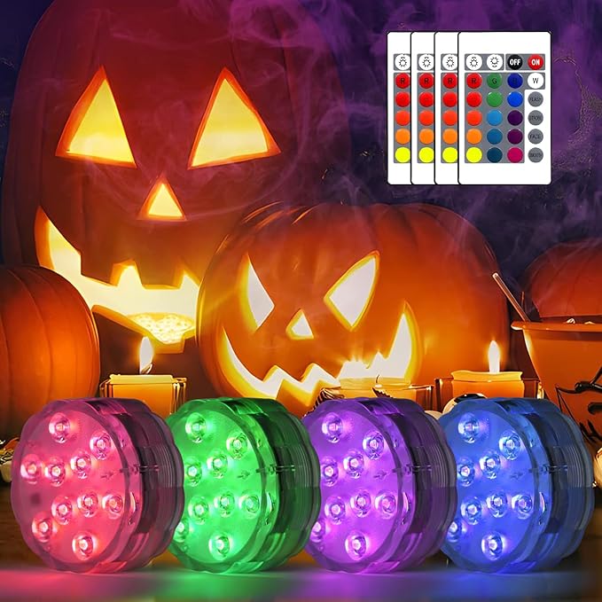 POLENTAT Submersible LED Lights with Remote, 16 Colors 4 Modes Battery Powered Waterproof LED Pool Lights for Inground Pool Above Ground Pool Bathtub Decoration (4 Packs)