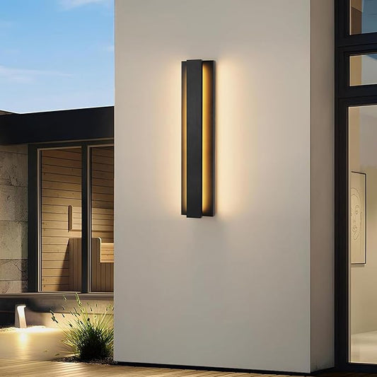 LamQee 23.6 Inch Modern Outdoor Wall Light Exterior Lighting Fixtures, 3000K 24W LED Contemporary Outdoor Sconces Wall Lighting, Matte Black Outside Wall Mount Lights for House Garage Porch Patio Door