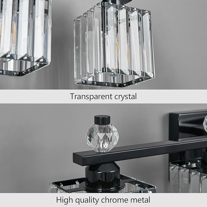 Vanity Lights 5-Light Modern Crystal Vanity Light Plating Black Bathroom Light Fixtures Over Mirror Crystal Bathroom Vanity Lighting Fixtures