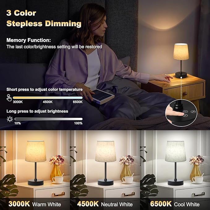 Small Cordless Table Lamp,5000mAh Rechargeable Battery Operated Desk Lamp,3 Colors & 7 RGB Stepless Dimmable, Portable Touch Wireless Lamp for Bedroom,Dining Table,Restaurant 2 Pack (Flaxen)