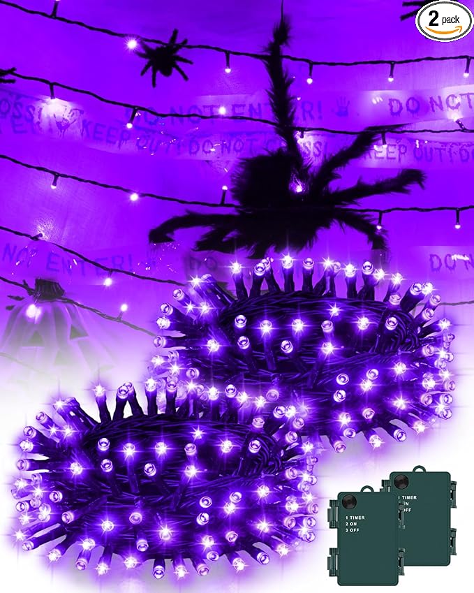 Halloween String Lights Battery Operated, Purple Fairy Lights with Timer Waterproof 9.8ft 30 LED Halloween Decorations for Outdoor Indoor Patio Party Garden Yard Decor 2 Packs