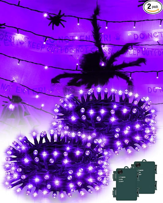 Halloween String Lights Battery Operated, Purple Fairy Lights with Timer Waterproof 9.8ft 30 LED Halloween Decorations for Outdoor Indoor Patio Party Garden Yard Decor 2 Packs