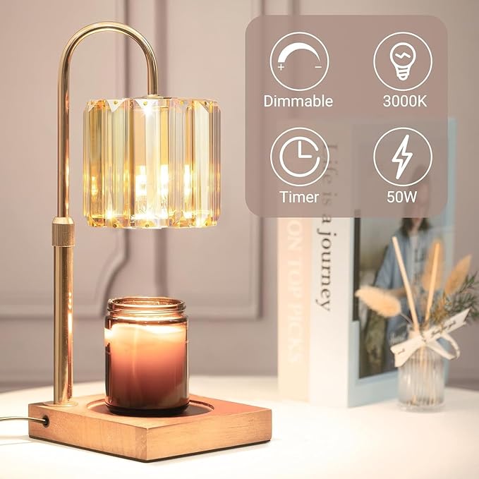 Candle Warmer Lamp with Timer, Dimmable Electric Candles Wamer Adjustable Height, Gifts for Women Mom, Glass Modern Candle Melter Lamp, Amber