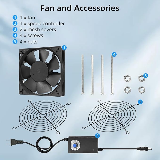 PANO-MOUNTS 120mm 4.72" Upgraded IP68 Waterproof Dual Ball Fan - High Speed 3500RPM with Variable Speed for RV Refrigerator, DIY Ventilation & Exhaust Projects