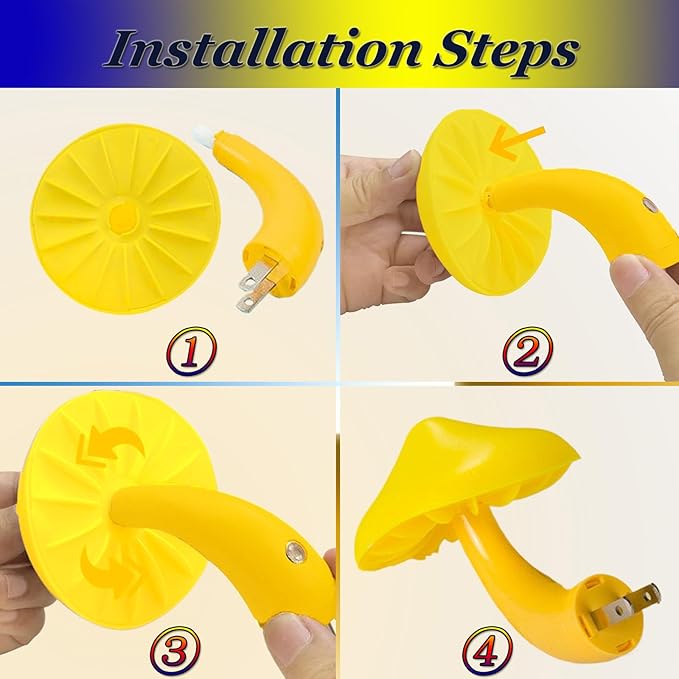 ESUPPORT Mushroom-Shaped Energy Saving Sensor LED Night Light with Plug Yellow(Average Life Expectancy 50000h)