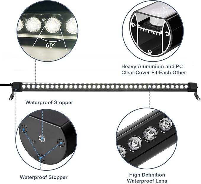 2 Pcs 4FT Wall Washer Light Bar, 72W Waterproof Outdoor Lighting, 4000K Natural White LED Lights, High Bright Wall Washer Lights Outdoor for Building Wall, Yard, Church, Batting Cage， 120V Plug in