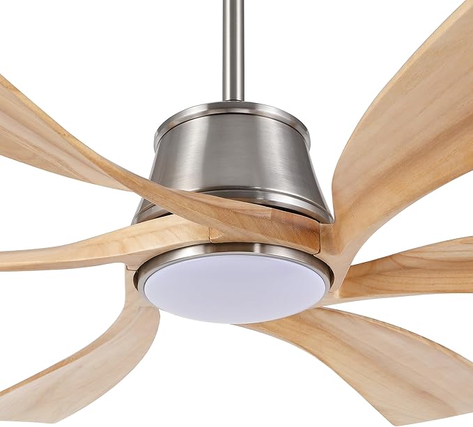 WINGBO 60" Smart Ceiling Fan with Light, Dimmable LED Light, 6-Speed Remote/APP/Voice Control, Solid Wood Blades Fan for Bedroom/Living Room/Shop Works with Alexa or Google Assistant Light Wood Color