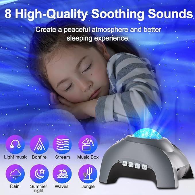 Northern Lights Aurora Projector,Star Projector Music Bluetooth Speaker and White Noise,Star Projector Galaxy Light with Remote Control,Night Light Projector for Home Decor Bedroom（Grey）