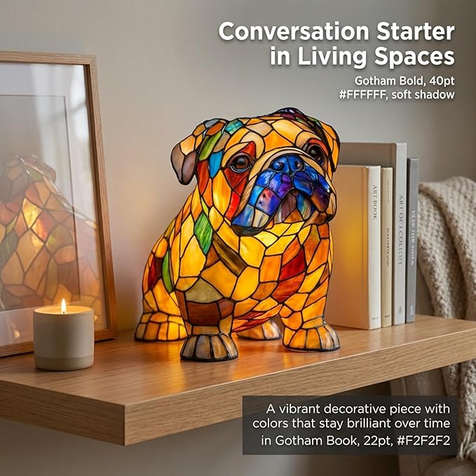 Rainbow Puppy Lamp Stained Glass Dog Night Light 3D Retro Stained Resin Rainbow Pup Lights Charge Powered Table Lamp Puppy Glow Lamps for Home Bedroom Desk (H)