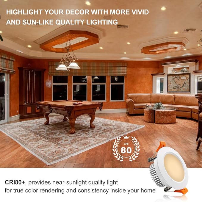 YGS-Tech 2 Inch LED Recessed Lighting, Dimmable Downlight 3W(35W Halogen Equivalent), CRI80, 2700K Ultra Warm White Ceiling Light with LED Driver (10 Pack)