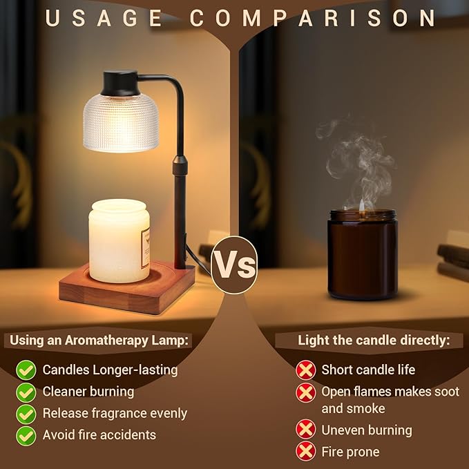KLL Candle Warmer Lamp with Timer and Dimmer: Retro Electric Wax Melt Warmer for Scented Candles - Aesthetic Home Decor for Bedroom & Office - Ideal Gifts for Women, Gifts for Mom - Brown