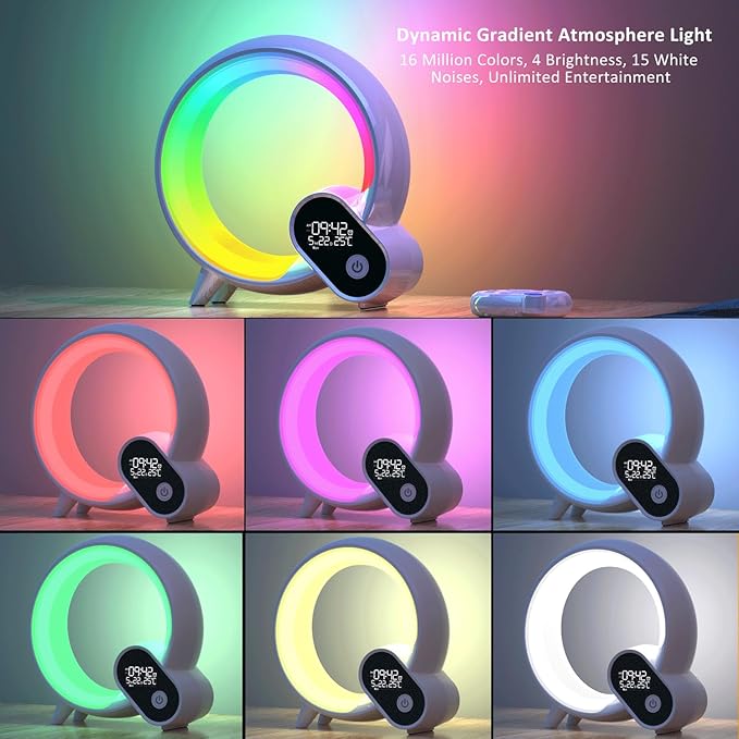 Wake Up Light, Smart Sunrise Alarm Clock for Kids Baby Sound Machine with 15 Soothing Sounds Bluetooth Speaker Night Light with Snooze,Timer, App, Remote Control Bedside Lamp for Bedroom Gifts