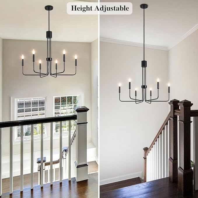 ETONIMERR 28.15'' Black Dining Room Chandelier, 6 Light Modern Farmhouse Chandelier, Rustic Industrial Hanging Light for Kitchen Island livng Room Bedroom Entryway Foyer