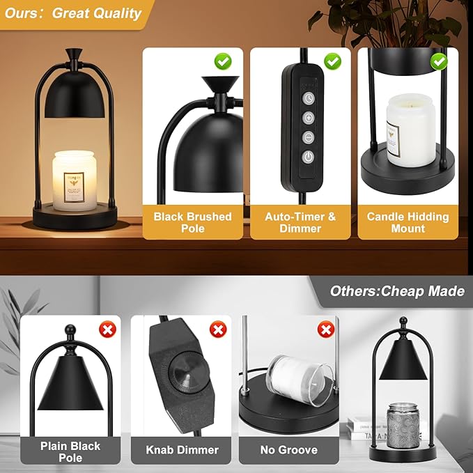 Hong-in Candle Warmer Lamp with Timer,Electric Black Candle Warmer,Wax Warmer for Scented Wax Jar Candles,Candle Lamp for Kitchen Home Decor, House Warming Gifts New Home/Gifts for Women