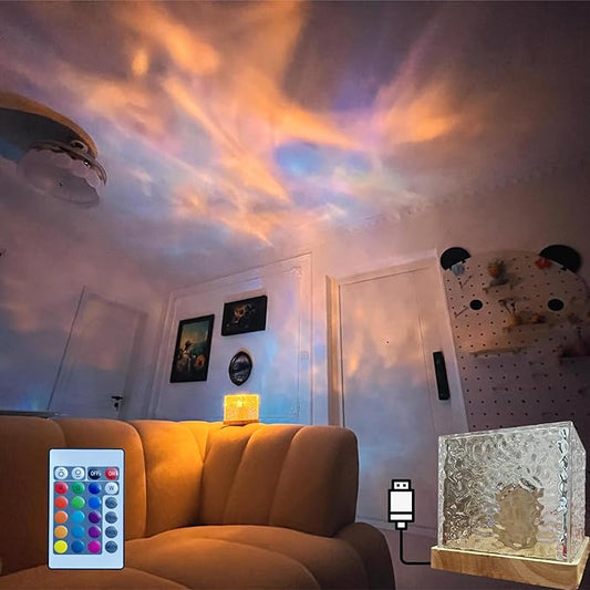 Ocean Wave Projector Light，Aurora Glow Lamp Crystal Night Light Romantic Room Decor，Led Ripple Lamp Lights Party Bedroom Room Decor
