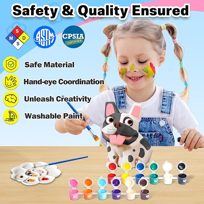 FUNZBO Paint Your Own Dog French Bulldog Lamp Kit - Easter Basket Stuffers, Arts and Crafts Supplies Painting for Kids Teens, DIY Night Light Dog Toy for Girl Boy 3 4 5 6 7 8 9 10 11 12 Birthday Gifts