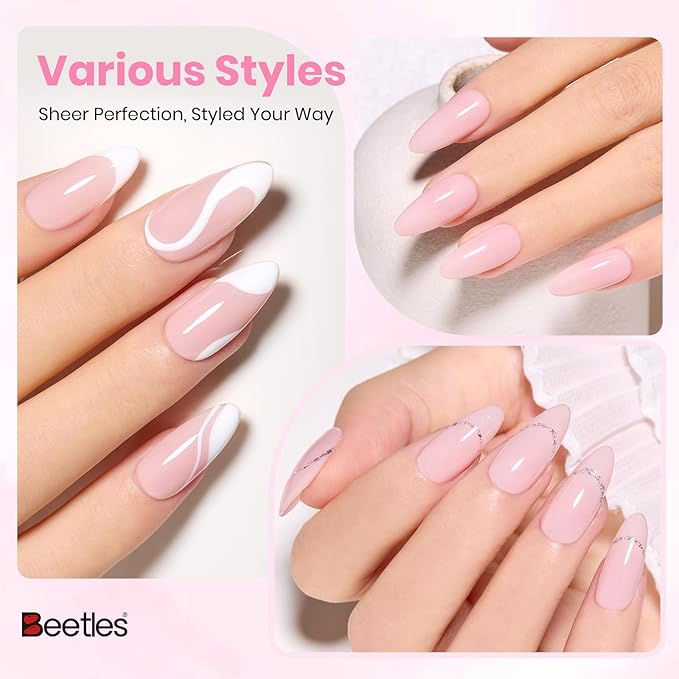 Beetles Warm Grace Nude Pink Gel Polish - 15ML Full Size Neutral Jelly Nude Nail Polish Base Color Nail Concealer Sheer Translucent Effect Soak Off UV LED French Nail Art Salon DIY Manicure Gifts