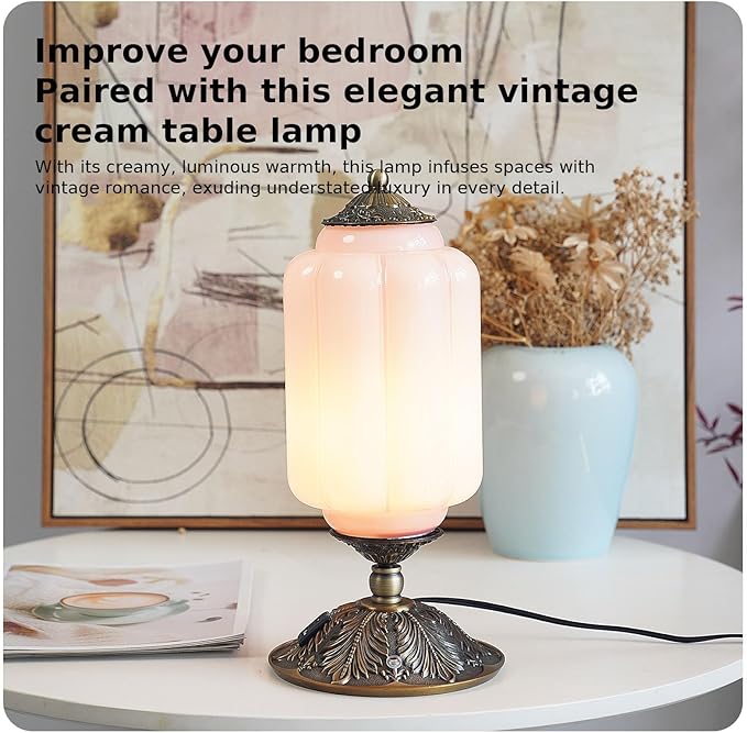 Vintage Pink Glass Touch Table Lamp, Elegant Milk Glass Bedside Desk Lamp 3 Way Dimmable with USB C+A Charging Ports - Bedroom Nightstand & Living Room Essential, 4W Bulb Included (Pink, 6.5)