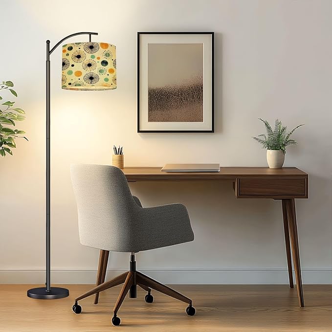 Drum Lamp Shade Mid Century Vintage 1950s Modern Retro Atomic Pattern Circular Flower Lampshade for Floor Lamps Table Lamps Pendant Light 8.9"x11" Linen Lampshades Replacement Large Lamp Shade
