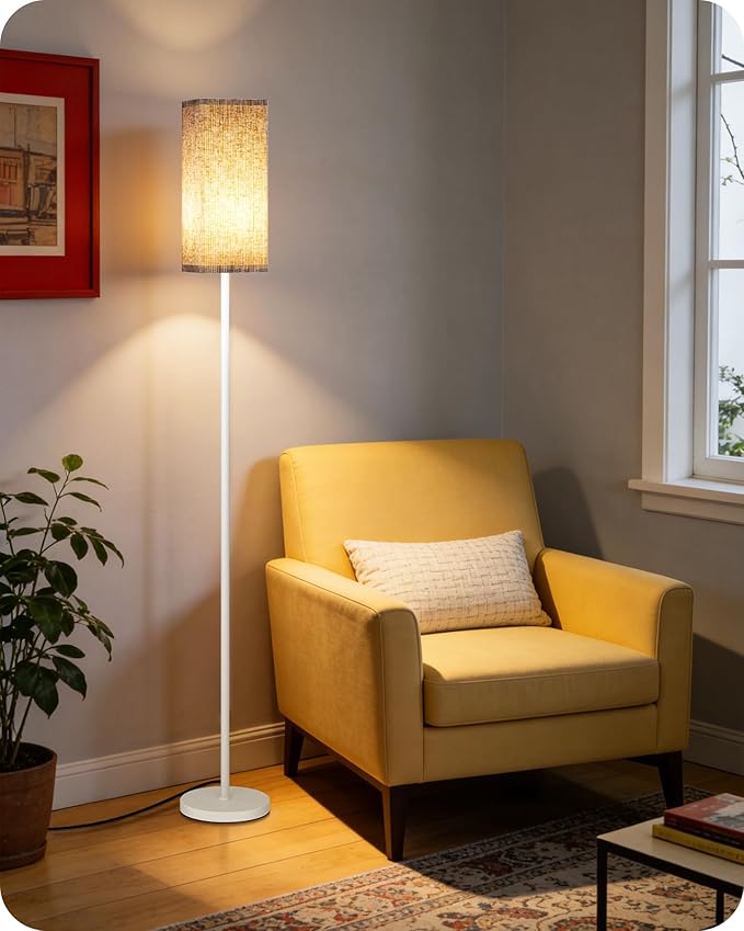 64.2'' Dimmable Floor Lamp for Living Room with Remote and Foot Switch, Corner Floor Lamp for Bedroom, Includes 10W A19 Bulb, Modern Standing Tall Lamp, ETL Listed White and Beige WE17LD05