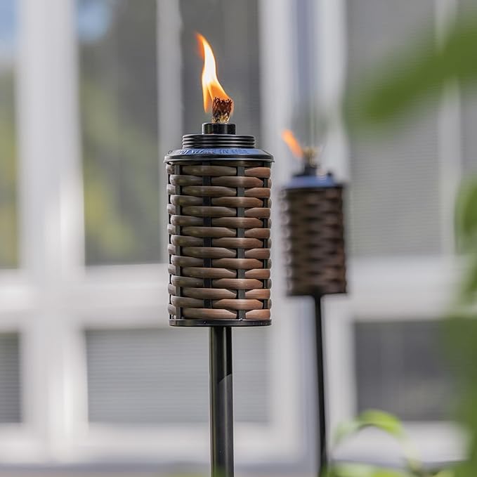 TIKI Brand Easy Install Bali Brown 65 Inch Torch, Outdoor Decorative Lighting for Lawn Patio Backyard, Bamboo Wrapped Torch, 2 - Pack, 1124124