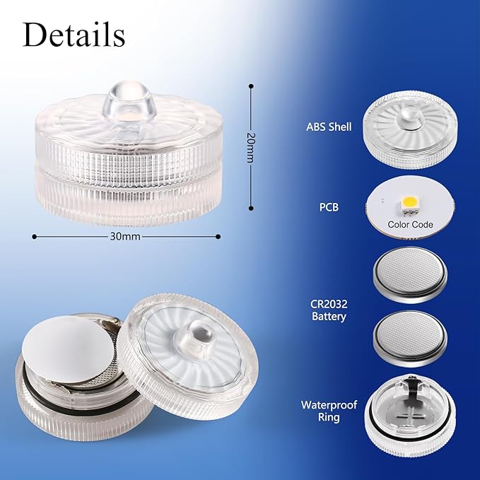 Submersible Led Lights Color Changing Waterproof Tea Lights Battery Operated Multicolor Flameless Mini Led Light for Vases Wedding Christmas Table Centerpieces Fountain Fish Tanks(24 Pack)