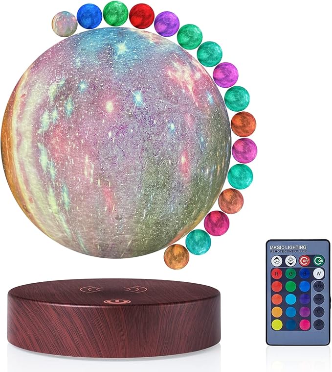 VGAzer Levitating Moon Lamp 5.9 Inch 16 Colors Galaxy Moon Lamp 3D Moon LED Light with Remote Control for Birthday for Baby, Children, Girls, Boys (Round Base)