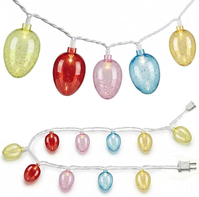 SUNSGNE Easter Egg String Lights, 8.5ft Easter Decorative Lights with 10 Clear Colorful Egg Bulbs for Outdoor Bedroom Party Holiday Home Tree Decoration