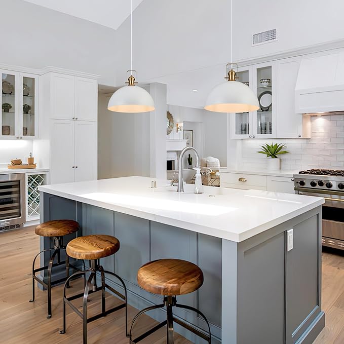 18 Inch Large Pendant Lights for Kitchen Island Matte White Farmhouse Pendant Light fixtures Adjustable Height Dome Hanging Light for Dinning Room Bedroom Hallway,1 Pack