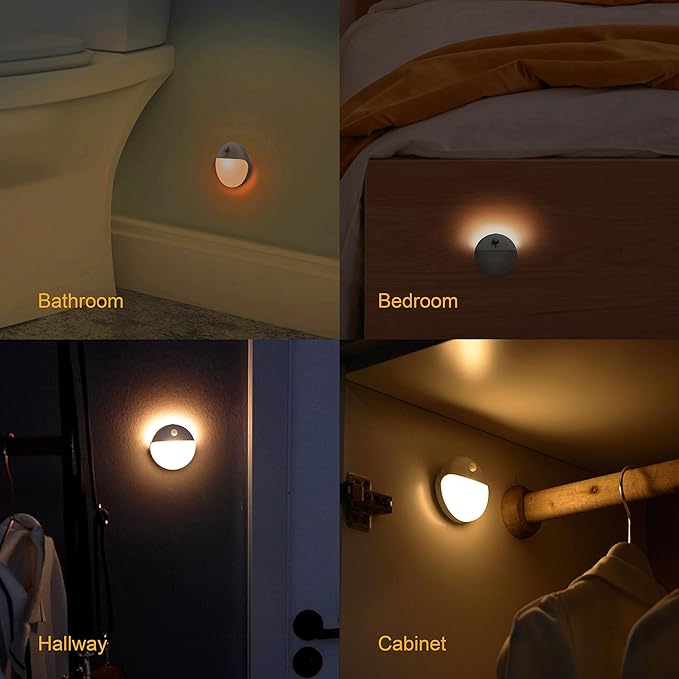 2 Pack Toliet Lights, 2.6" Small Motion Sensor Battery Night Light, Dimmable LED Nightlight, 3 Light Modes, Stick on Lights for Bathroom, Travel, Stairs, Cabinet, Bedroom, Kids, Warm Yellow