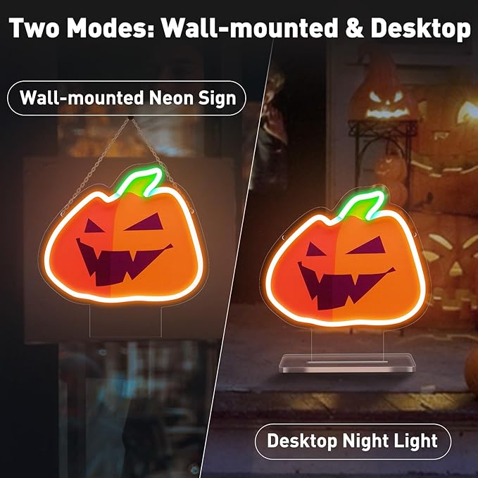 Thanksgiving Pumpkin Neon Signs, Fall Pumpkin Neon Light Sign for Bedroom Wall Decor, USB Powered Light up Sign with Base, Pumpkin LED Signs Room Decor Aesthetic for Thanksgiving Decoration Gift