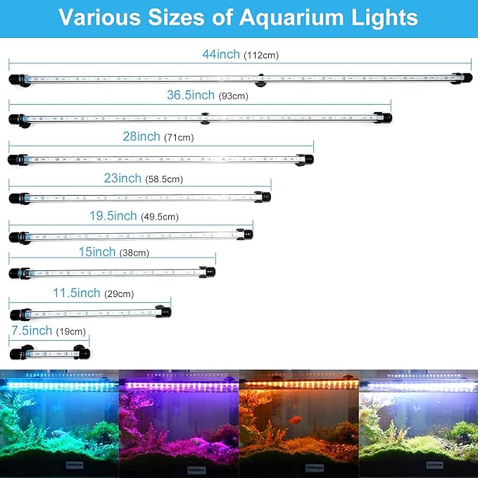 VARMHUS Submersible LED Aquarium Light,Fish Tank Light with 3 Stage Timer Auto Turn On/Off and Remote Controller Custom Adjusts 13 Colors and Brightness,24/7 Cycle RGB-7.5''