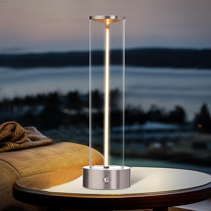 Mini Minimalist Tabe Lamp with Breathing Effect, Cordless LED Desk Lamp Rechargeable Modern Night Lights Portable Lamps for Gaming, Bedroom, Living Room, Kitchen, Bar, Restaurant (Sliver)