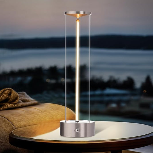 Mini Minimalist Tabe Lamp with Breathing Effect, Cordless LED Desk Lamp Rechargeable Modern Night Lights Portable Lamps for Gaming, Bedroom, Living Room, Kitchen, Bar, Restaurant (Sliver)