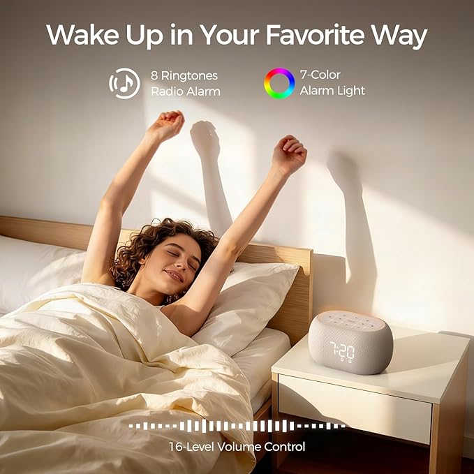 ANJANK Alarm Clock Radio with Dual Alarm for Bedroom, 7-Color Night Light, 0-100% Dimmer, 8 Sounds + Gentle Light Wake UP,16-Level Volume, Small FM Radio with Sleep Timer, Digital Clock for Teens,Kids