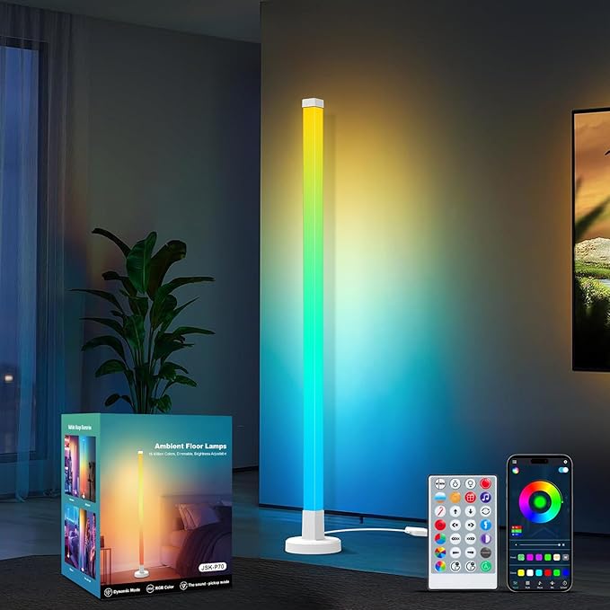 Smart RGB LED Corner Floor Lamp,16 Million DIY Colors & 200+ Scene, Music Sync, App & Remote Control,Color Changing Ambient Mood Lighting for Living Room, Bedroom, Gaming Room