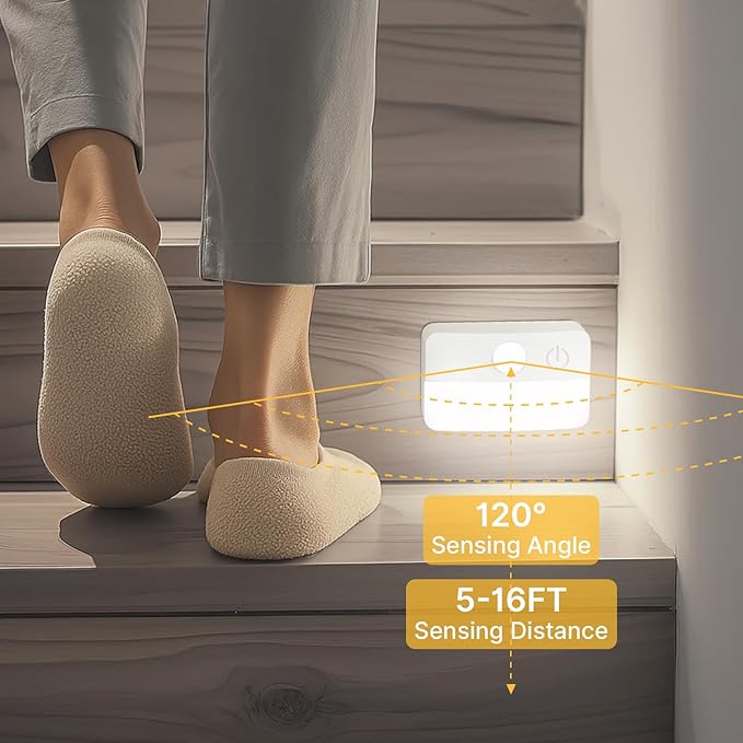 16 Pack Motion Sensor Stair Lights for Indoor, Wireless RGB Battery Operated Night Light, Led Stick On Hallway Closet Under Cabinet Stairway Automatic Lamp for Bedroom Kitchen Bathroom