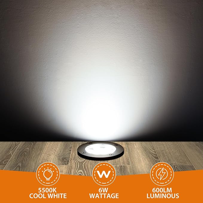 6W LED Landscape Lights, 120V Well Lights IP68 Waterproof 5500k Cool White Outdoor In-Ground Lights for Yard, Garden Patio, Pathway, 12 Pack