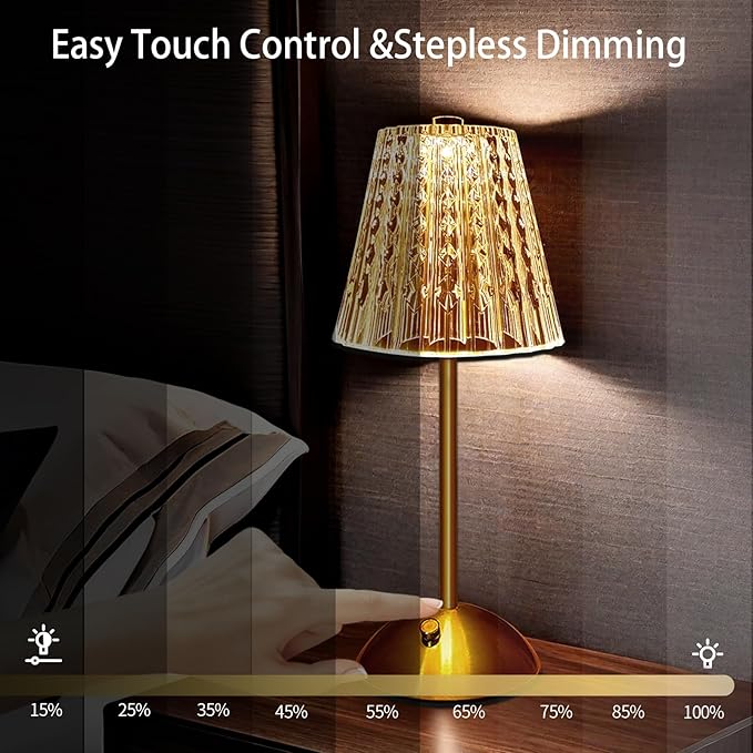 Metal Cordless Table Lamp Touching Control Crystal Lamp, Rechargeable Diamond Table Lamps with 3 Color Changing Light, Table Lamp Modern Style Bedside Lamp for Bedroom,Office,Bar,Wedding